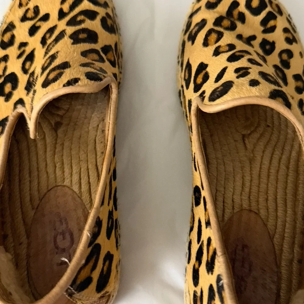 UGG Sandrinne Calf Hair Leopard Print Espadrille Shoes